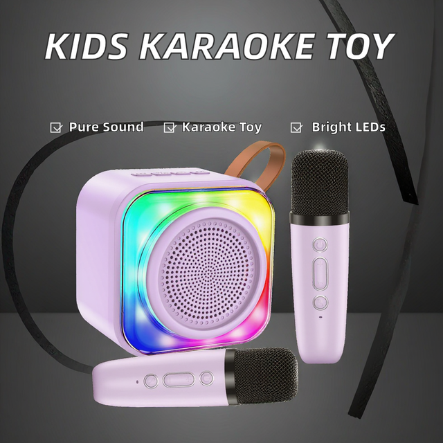 Portable Mini Karaoke Speaker Machine 2 Wireless Microphones High Fidelity Sound LED Lights 3'' Speaker Kids Christmas Gift
