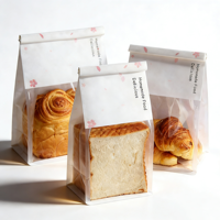 Flachboden-Stehbeutel für Bäckereien mit Rollverschluss, Matt-Baumwollpapier, Halbtransparentes Fenster, Flexodruck, Feuchtigkeitsbeständig, Individuelles Logo, OEM