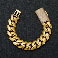 Bracelet maille cubaine plate en acier inoxydable plaqué or 18 carats de 8 mm à 22 mm, serti de zircone cubique, fermoir boîte, bijoux hip-hop tendance pour hommes