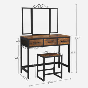 Ensemble de <span class=keywords><strong>coiffeuse</strong></span> <span class=keywords><strong>VASAGLE</strong></span> au design industriel avec miroir et tiroirs, utilisation en chambre à coucher et à l'hôtel, couleurs personnalisables - Product Image 2