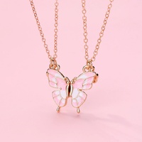 Collier pendentif cœur magnétique avec breloque papillon et motif cœur émaillé pour couples, meilleurs amis pour toujours (BFF) et enfants