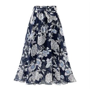 Gonna lunga in Chiffon stampato floreale in stile Euro e America in vendita calda gonne a fiori Casual con cintura da donna a basso prezzo - Product Image 3