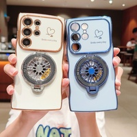 Coque de téléphone tendance électroplaquée à bords ondulés en forme de cœur avec support Fidget Spinner pour Samsung S26 Ultra S25 S24 A57 A56