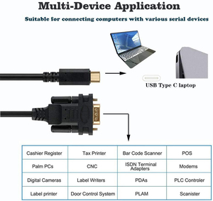 Cable Serial RS232 DB9 a Tipo C Chapado en Oro OEM/ODM con Circuito Integrado FT232RL Incorporado para Impresora, Escáner de Código de Barras, Sistema POS - Product Image 4