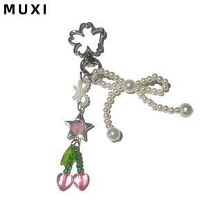 Lãng mạn và Elegent mùa xuân giả ngọc trai Bow Cherry thời trang kim loại Keychain Túi Mặt dây chuyền - Product Image 3