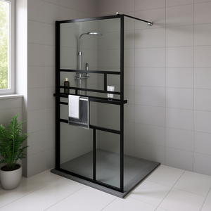 Mampara de Ducha con Estante, Vidrio ESG, Aluminio, Moderna, Rectangular, 35.4x76.8 Pulgadas - Product Image 2