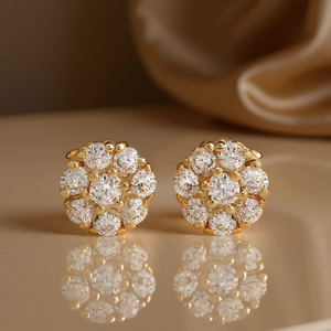 Orecchini a perno placcati oro con zirconi, taglio brillante rotondo, a forma di fiore, gioielli classici da donna per feste, montatura a griffe in lega - Product Image 2