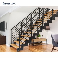 Escaliers droits duplex d'intérieur minimalistes industriels de luxe et kits modulaires de cas d'escalier avec des bandes de roulement en bois