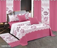 Parure de Lit et Rideaux Sur Mesure 13 Pièces, Style Européen-Américain, Motifs Floraux Tournesol, en Microfibre Garnie de Polyester, 200TC, Pliée