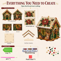 Ornement de bureau en forme de maison de Noël LS, kit de peinture diamant avec perles en bois, décoration suspendue pour sapin de Noël, cadeau artisanal fait main