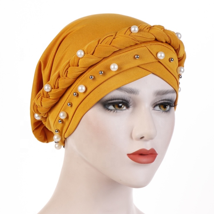 Оптовая продажа, лидер продаж, 2019 женская мусульманская внутренняя Кепка, однотонная женская жемчужная коса, мусульманская тюрбан, хиджаб, химиотерапевтические шляпы