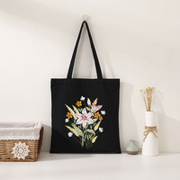 Kit de broderie 3-en-1 motif floral simple pour débutants, ensemble de couture manuelle DIY avec cerceau, fils, aiguilles et aiguilles à tricoter