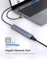 FORIDA HYD-9967H Aluminium USB 3.0 8-Port Ethernet Adapter Hub Kabel Panjang 3,9 kaki Daya 5V/3A |   Kompatibel dengan USB Extender (Cina)