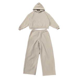 Set Felpa con Cappuccio Boxy in French Terry per Abbigliamento Streetwear con Etichetta Privata, Fornitore di Tendenza, Sportivo, Gamba Larga, Vintage, <span class=keywords><strong>Ecru</strong></span> - Product Image 1