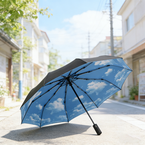 <b>Automatic</b> Open Double Layers 23 Inch 10 Ribs Compact Portable Promotional Gifts Waterproof Custom Print LED Pongee Folding - Product Image 1