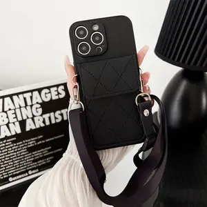 Elegant Girly Crossbody Purse Back Cover Silicon Wallet Cell Phone Case With Long Shoulder Strap For IPhone 15 15 Pro 15 Pro Max