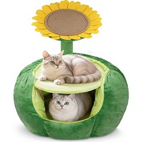 Maison pour chat en coton pour petits chats d'intérieur, arbre à chat avec tapis en sisal et perchoir en peluche, lit-caverne pour chat au design mignon en forme de tournesol