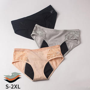 Lot de 3 culottes menstruelles en coton à taille basse avec dentelle, 3 <span class=keywords><strong>couches</strong></span>, anti-fuites - Sehe Fashion - Product Image 2