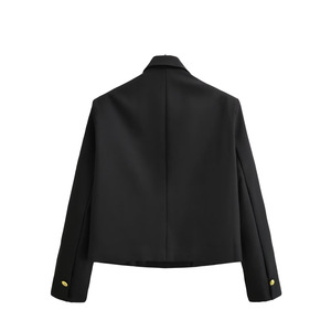 Damen 2024 Modische Doppelreihige Langarm-Bürojacke V-Ausschnitt Stickerei Perlen Feder Einfarbiges Muster Knopfverschluss - Product Image 2