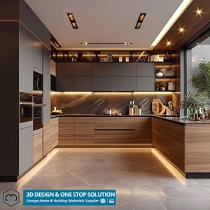 Juego <span class=keywords><strong>de</strong></span> <span class=keywords><strong>Muebles</strong></span> <span class=keywords><strong>de</strong></span> Cocina Modernos <span class=keywords><strong>de</strong></span> Lujo GEORGE, Personalizados, Ecológicos, <span class=keywords><strong>de</strong></span> <span class=keywords><strong>Madera</strong></span> Contrachapada con Chapa <span class=keywords><strong>de</strong></span> <span class=keywords><strong>Madera</strong></span> Maciza <span class=keywords><strong>para</strong></span> Villa - Product Image 1