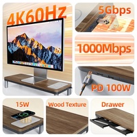 Support d'écran multifonctionnel avec tiroir Support de bureau surélevé avec support de téléphone Support de moniteur avec chargeur sans fil