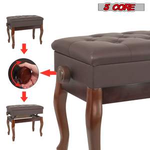 ม้านั่งเปียโนไม้ปรับความสูงได้พร้อมที่เก็บของ, เสื้อหนังสีน้ำตาล, ออกแบบมาเพื่องานหนักสำหรับนักดนตรี, pnb WD HD BR - Product Image 6