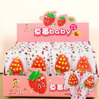Sucettes gélifiées fruitées en forme de fraise, bonbons mous en boîte, vente en gros, OEM, ODM, marque privée, prêts à être expédiés