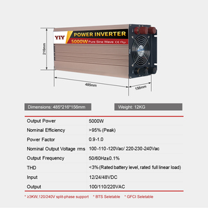 Onduleur 5000W DC <span class=keywords><strong>12</strong></span> <span class=keywords><strong>Volts</strong></span> à AC 120V 220V avec <span class=keywords><strong>interrupteur</strong></span> à distance LCD WIFI Bluetooth RS485 et port USB Onduleur à onde sinusoïdale pure - Product Image 2