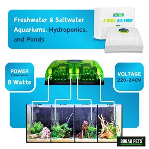 Bomba de Aire para Acuario de 4 Salidas, Bomba de Oxígeno de Alto Rendimiento con Flujo de Aire Silencioso para Acuarios de Agua Dulce y Marinos - Product Image 4