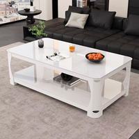 Table basse rectangulaire moderne avec plateau en verre trempé double couche pour salon