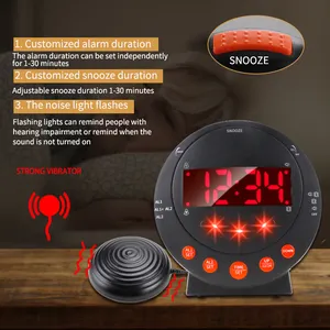 Reloj de alarma dual Sonic Alert Sonic Bomb con agitador de cama, reloj de alarma vibratorio rojo, durmientes pesados