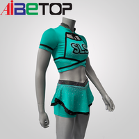 Uniforme de cheerleading personnalisé pour filles avec strass, haut court à manches courtes et dos croisé, jupe-short en polyester et élasthanne, service OEM, logo d'équipe