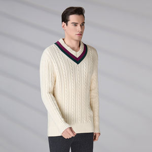 Luxury Designer <b>White</b> Classic V Neck Pullover Winter Custom Vintage Embroidery Logo <b>Jumper</b> Cotton Sweater <b>Men</b> - Product Image 4