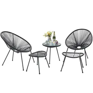Cadeira de pátio para restaurante ao ar livre estilo lazer, conjunto de cadeiras de vime de cana para jardim