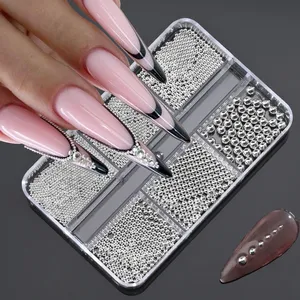 6Grids/<b>box</b> Silver Metal Beads Nail Art Charms 0.8-1.5mm IronBall Nail Caviar Beads, Stainless Steel Round Ball Beads Decorations - Product Image 2