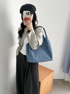 Sac à main en jean décontracté pour femme, grande capacité, sac à bandoulière en jean - Product Image 3