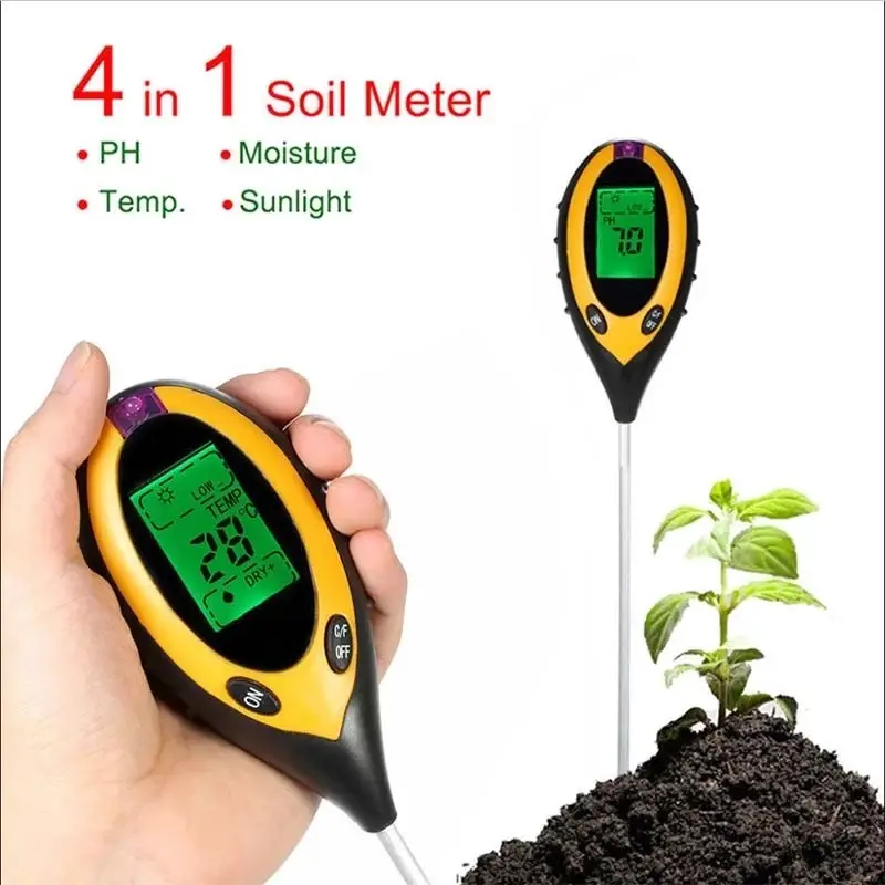 Hot Koop Digitale 4 In 1 Bodem Ph Meter Professionele Lcd Display Temperatuur Vocht Zonlicht Ph Tuin Planten Bodem Tester meter