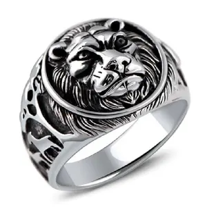Мужское кольцо в стиле хип-хоп из серебра 925 пробы с гравировкой льва
