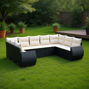 Conjunto de Sofá de Jardín de Ratán Blanco Crema en Negro, Muebles de Exterior de 6 Plazas, Diseño Contemporáneo, Resistente a la Intemperie - Product Image 2