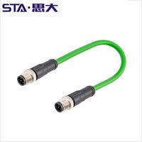 موصل إيثرنت M12 إلى M12 مقاوم للماء، كابل شبكة M12 إلى RJ45 Cat5، موصل ذكر 4 سنون بزاوية مستقيمة أو قائمة بزاوية قائمة، 1 متر 5 متر 10 متر