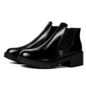 Women's Classic Slip Black Ankle Boots Breathable Chunky Heel Casual <strong>Shoes</strong> - Product Image 1