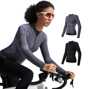Chemise de cyclisme extensible et ajustée pour femmes - Tricot color-block respirant à manches longues pour le cyclisme - Product Image 2