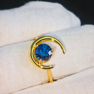 Anillo de Plata de Ley 925 de Alta Calidad con Baño de Oro Vermeil de 18K y Zafiro Azul Redondo de 1.5 Quilates y 2.5 Micras para Mujer y Hombre, Regalo de Aniversario - Product Image 4