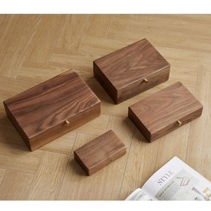 Caja de Joyería de Madera Maciza de Nogal Negro, Gran Capacidad, Múltiples Compartimentos, Organizador de Collares y Relojes, Diseño Rectangular Elegante - Product Image 4