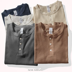 Logo ricamato su misura vecchi soldi estetica uomo manica lunga Waffle Henley Casual t-shirt causale da uomo - Product Image 4