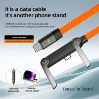 Kabel Elbow Type-C 240W Pengisian Cepat & Transfer Data, Penyangga Ponsel Tak Terlihat, Jalinan Nilon USB-C untuk iPhone 17 16 15
