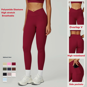 Legging de sport pour femme, collant uni respirant <span class=keywords><strong>en</strong></span> polyamide, taille haute, forme <span class=keywords><strong>en</strong></span> V superposée, legging de yoga et de fitness, Ropa Deportiva Mujer - Product Image 1
