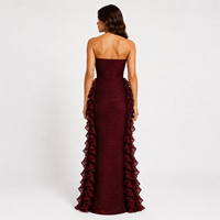 Robe d'été haut de gamme noire et rouge pour femme, coupe midi modeste, volants, coupe droite ample, sans bretelles