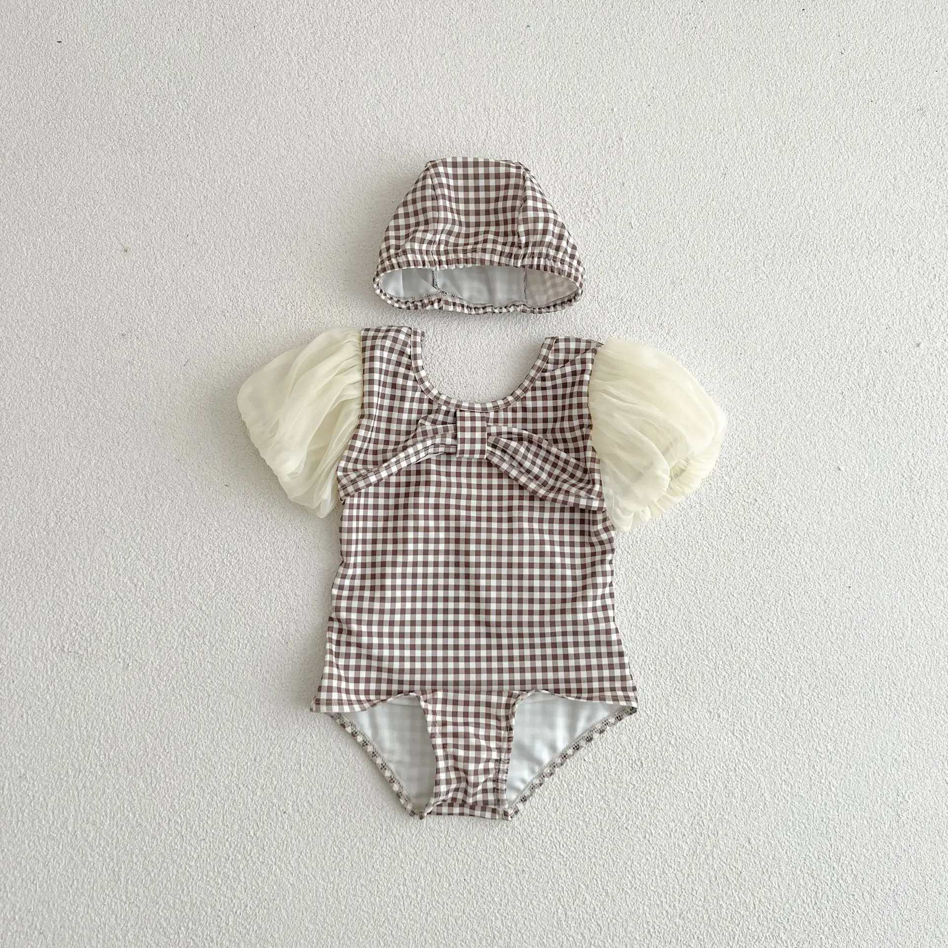 Maillot de bain pour bébé, maillot de bain imprimé à volants de couleur marron pour filles de 0 à 3 ans