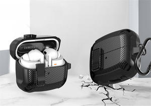 Para <span class=keywords><strong>Samsung</strong></span> Galaxy Buds 3 Pro / Buds 3 Funda protectora de fibra de carbono para auriculares TPU PC Cubierta de armadura resistente + GANCHO - Product Image 5